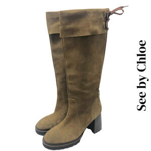 See by Chloe Lace-Back Knee-High Suede Leather Boots EU Size 39 US 8.5 -…